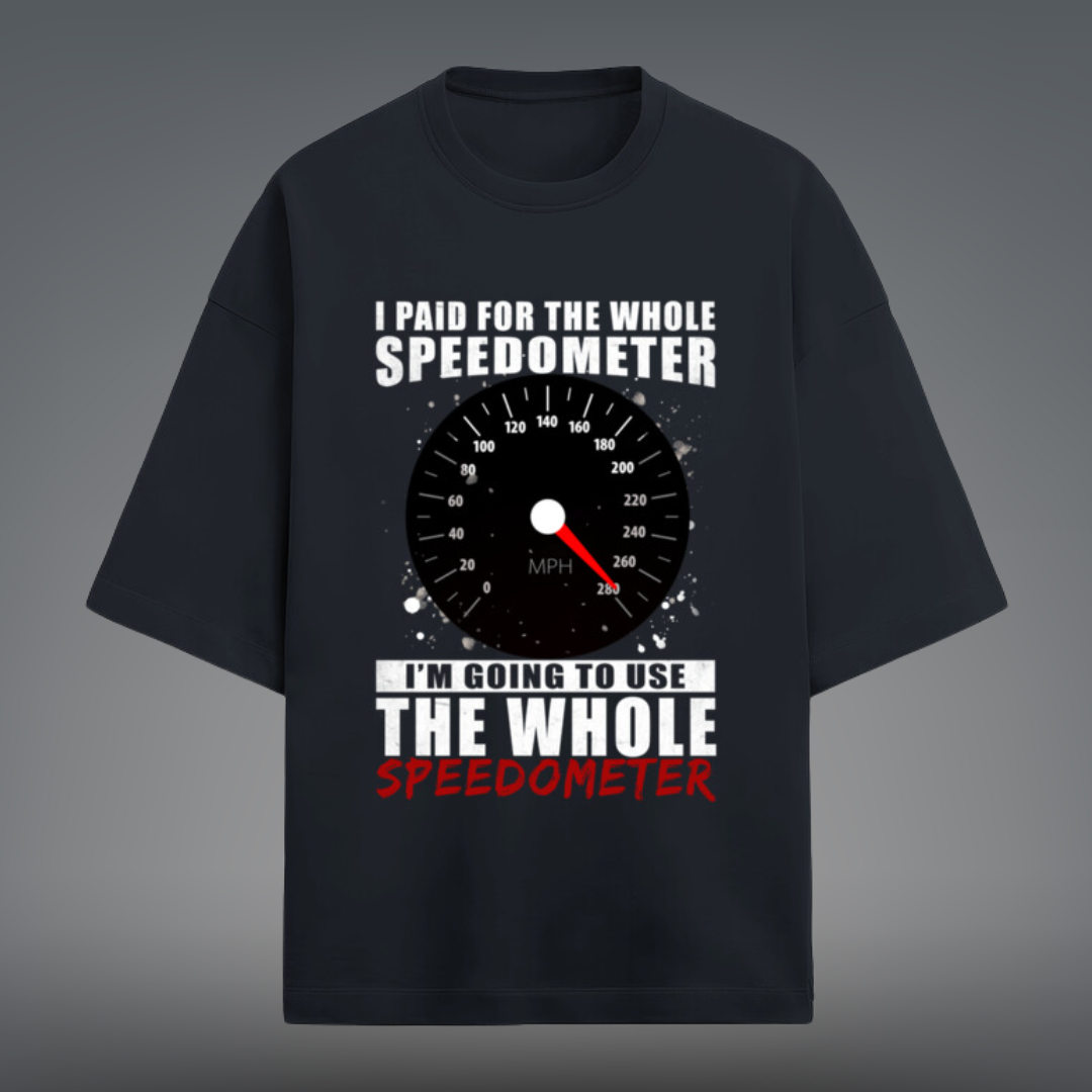 Full Speed Ahead – Minimalist Terry Oversized Speedometer T-Shirt for the Bold and Fast!