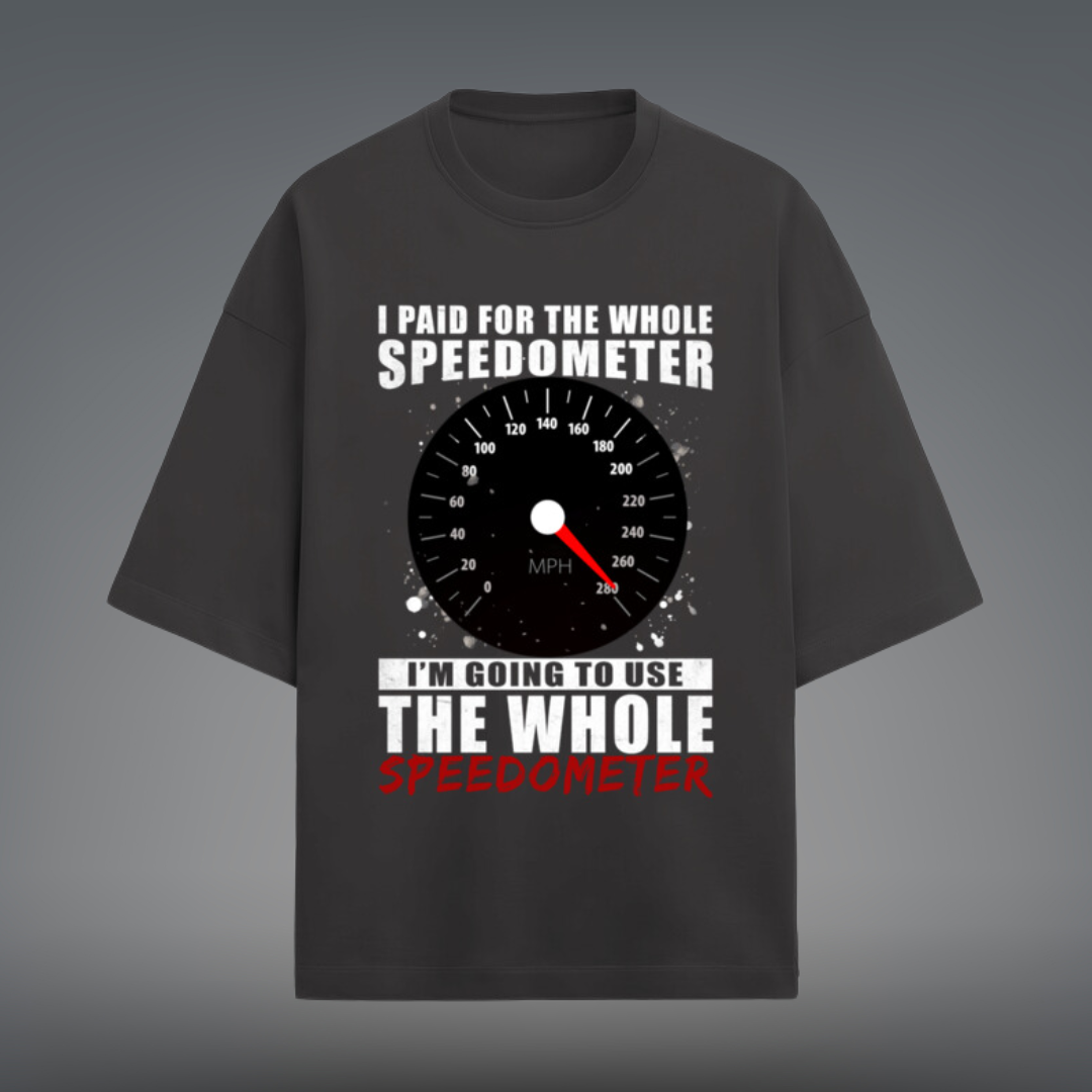 Full Speed Ahead – Minimalist Terry Oversized Speedometer T-Shirt for the Bold and Fast!
