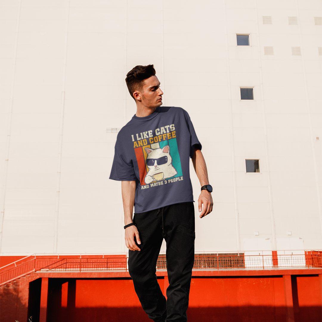 Coffee First, Cats Always – The Ultimate Unisex Oversized Tee for Effortless Cool!