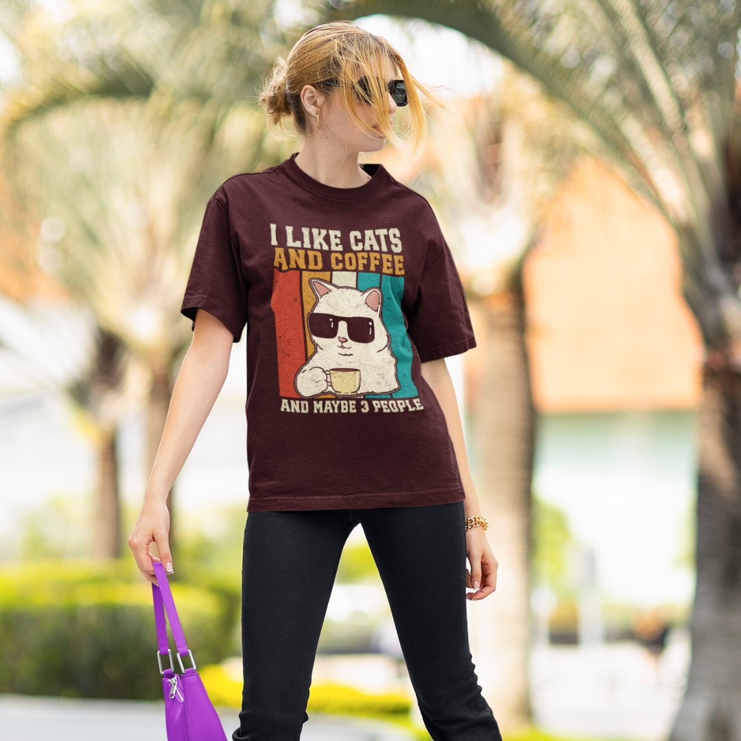 Coffee First, Cats Always – The Ultimate Unisex Oversized Tee for Effortless Cool!