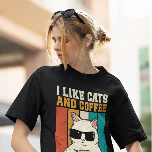 Coffee First, Cats Always – The Ultimate Unisex Oversized Tee for Effortless Cool!
