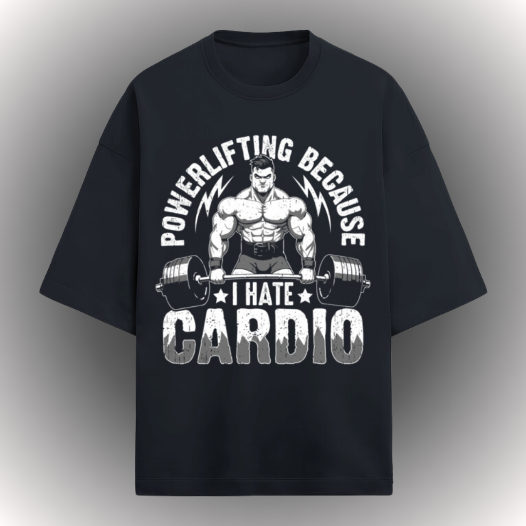 I Hate Cardio - A one-of-a-kind Terry Oversized T-Shirt designed for fitness enthusiasts who embrace humour in their workouts!