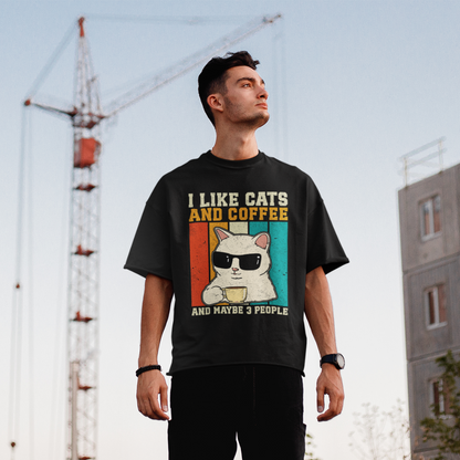 Coffee First, Cats Always – The Ultimate Unisex Oversized Tee for Effortless Cool!