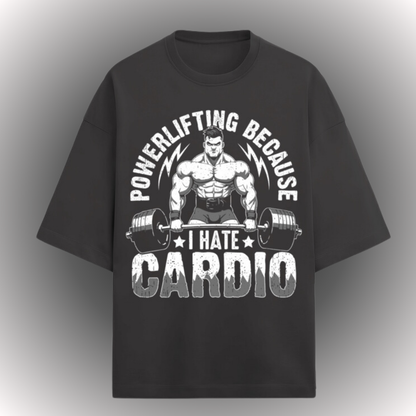 I Hate Cardio - A one-of-a-kind Terry Oversized T-Shirt designed for fitness enthusiasts who embrace humour in their workouts!