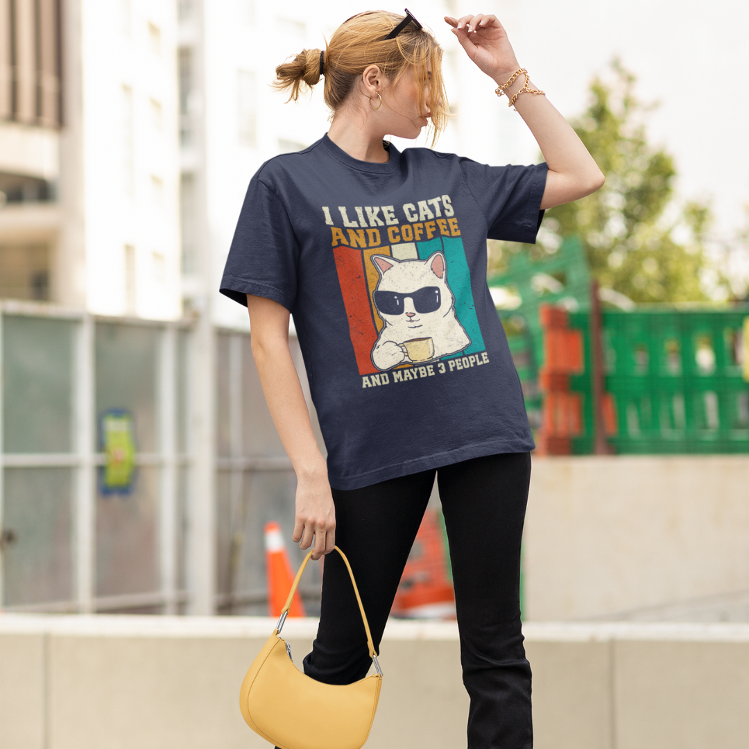 Coffee First, Cats Always – The Ultimate Unisex Oversized Tee for Effortless Cool!