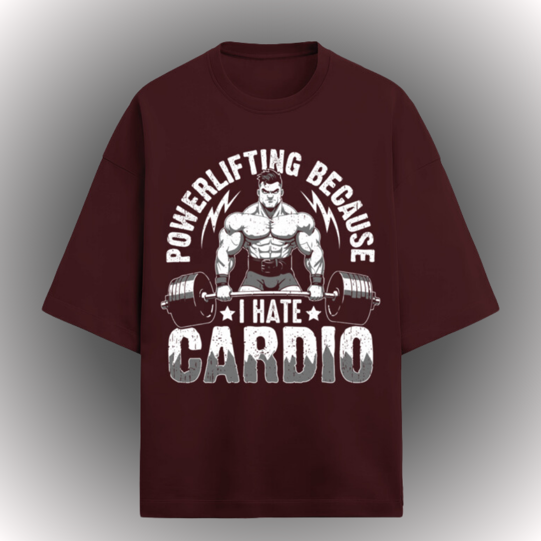 I Hate Cardio - A one-of-a-kind Terry Oversized T-Shirt designed for fitness enthusiasts who embrace humour in their workouts!