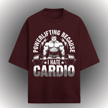 I Hate Cardio - A one-of-a-kind Terry Oversized T-Shirt designed for fitness enthusiasts who embrace humour in their workouts!