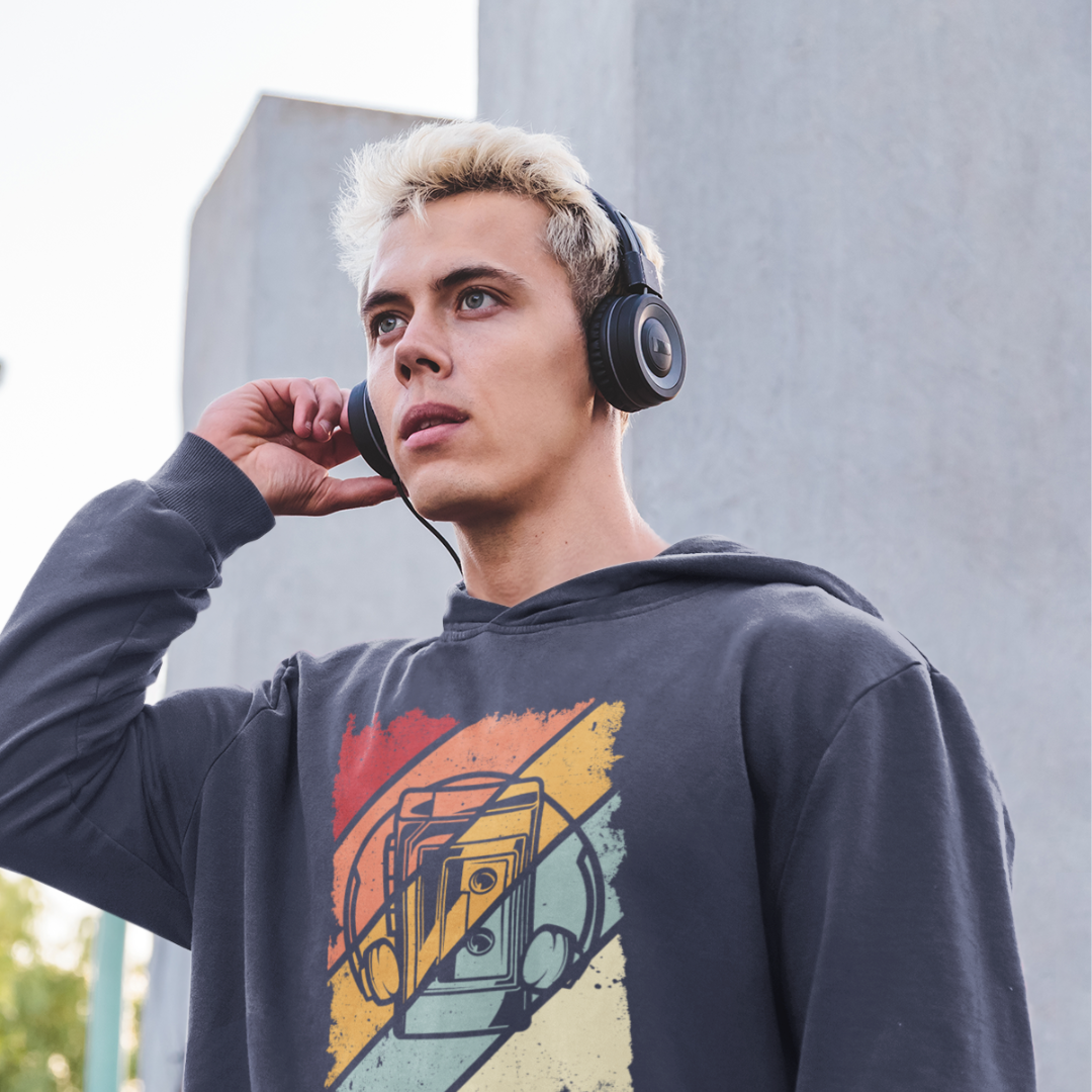 Mixtape Memories: Where Music Never Stops – Oversized Unisex Hoodie for the Kid at Heart!