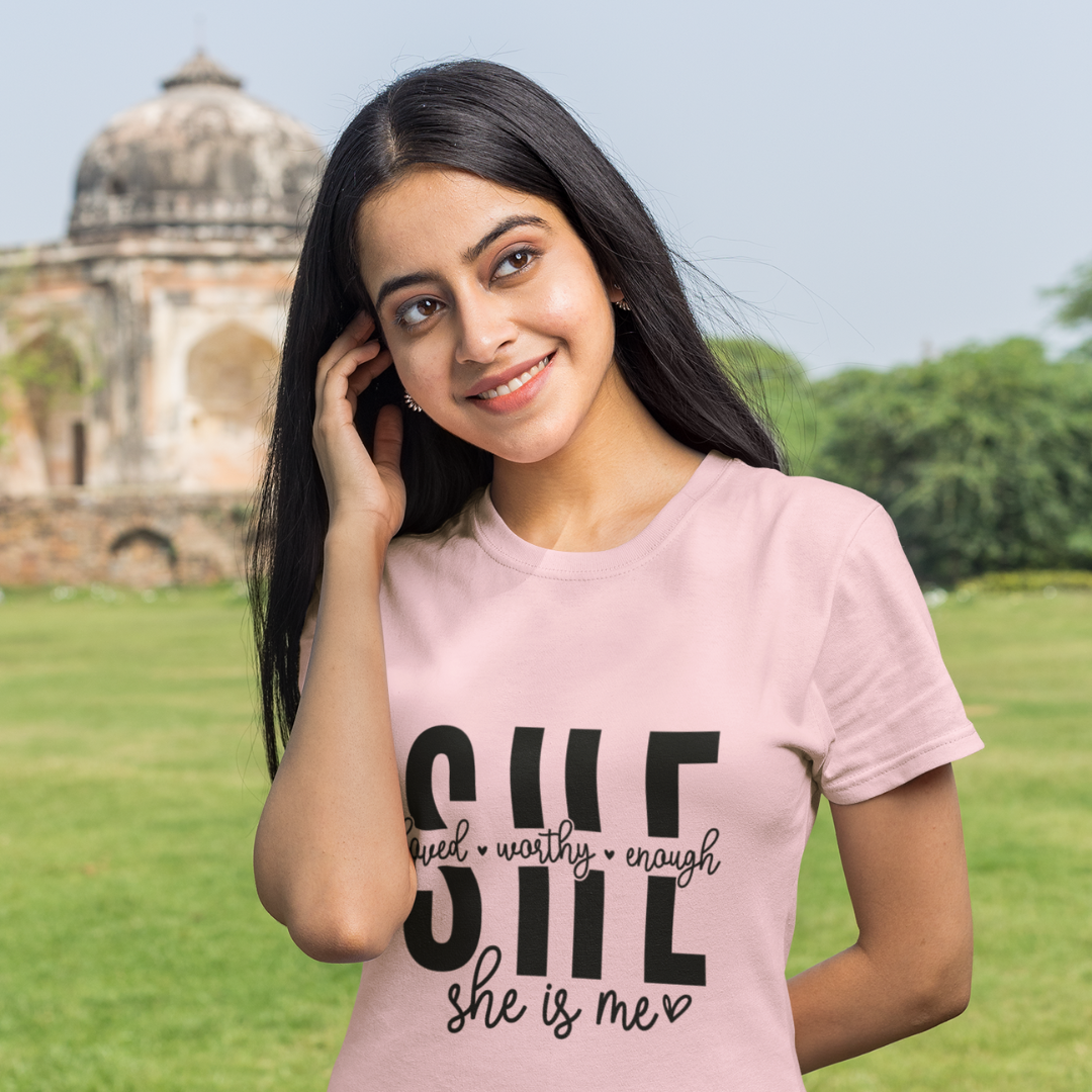 She is Me – A timeless round-neck women's top that celebrates the confident, empowered, and authentic you!