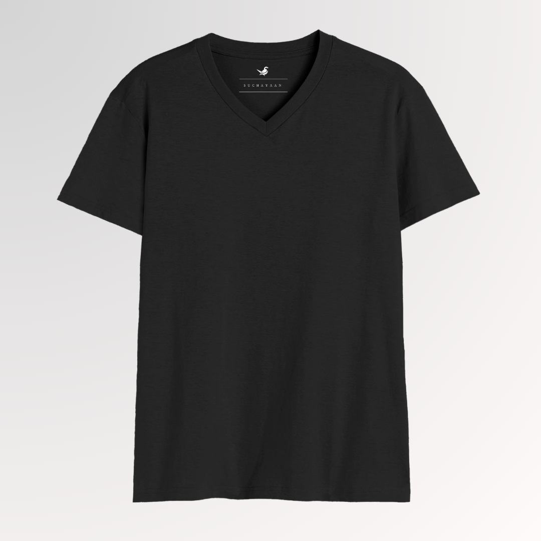 Midnight Black Classic V-Neck T-Shirt – Sleek & Timeless